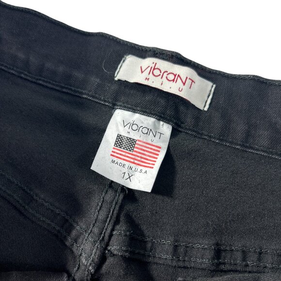 Vibrant MIU Bell Bottom Flare Black Jeans 1X Distressed Frayed Hem High Waist - Picture 6 of 12